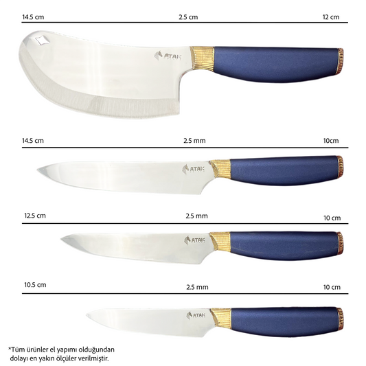 Delight 4'lü Set (Makinede Yıkanabilir) Lacivert Çeyiz Seti, Kişiye Özel Yazı, İsim, Gold detaylı Bıçak Seti