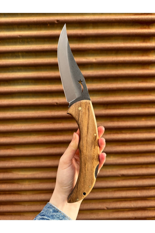 Sanbat Yıldız Model El Yapımı 30 cm Kilitli Kamp Çakısı - KILIF HEDİYELİ (Ceviz)
