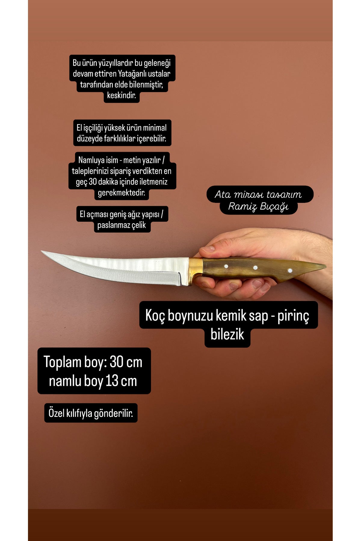 Kemik Sap Ramiz Kamp Orman Bıçağı El işçiliği Yüksek ürün İsim yazma Hediyelik Kılıflı