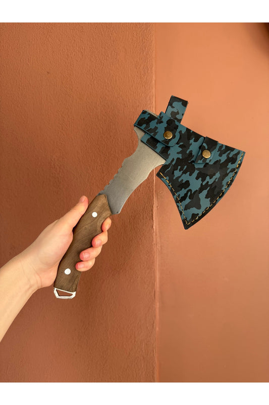 El Yapımı Tasarım Kamp ve Doğa Baltası Ergonomik Ahşap Saplı + Kılıflı