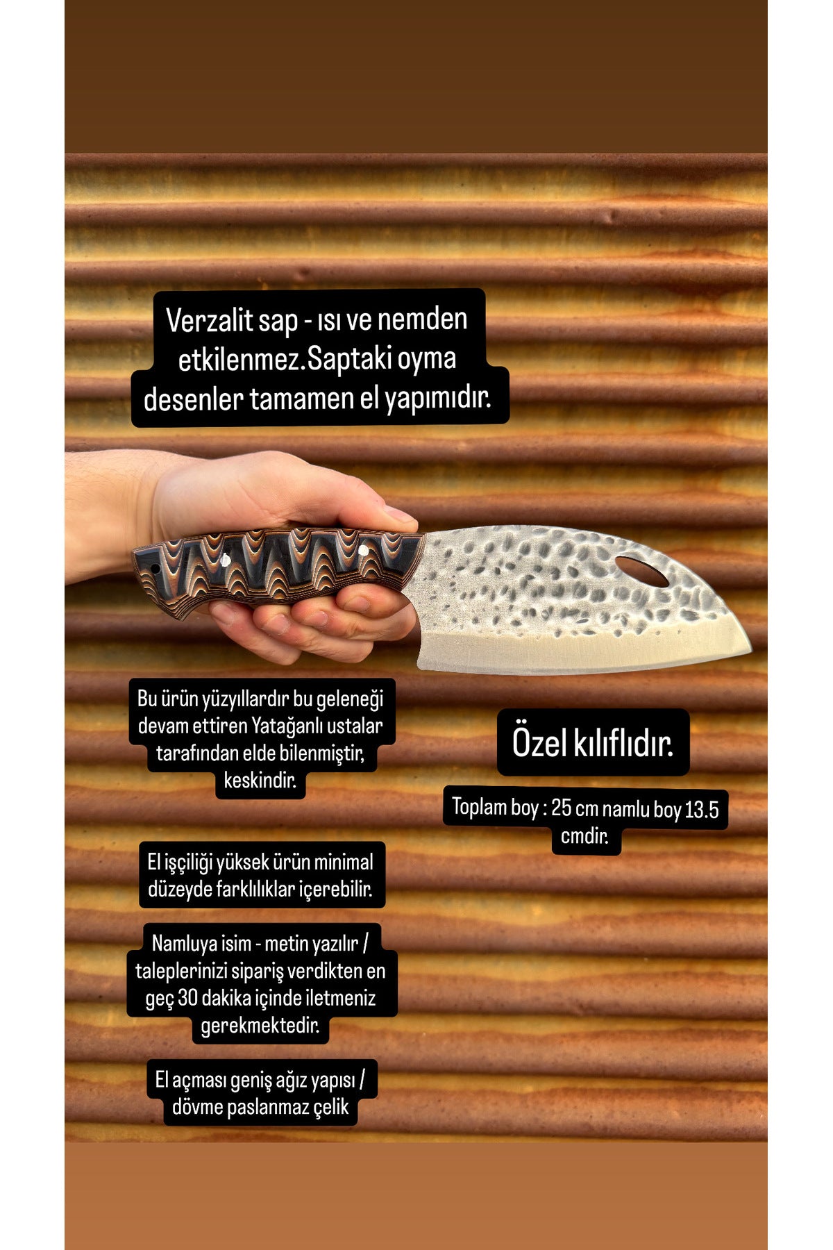 Almazan - Șef Bıçağı Verzalit Kişiye Özelleştirilebilir Kılıflı , Yazı, İsim, Erkeklere Hediye
