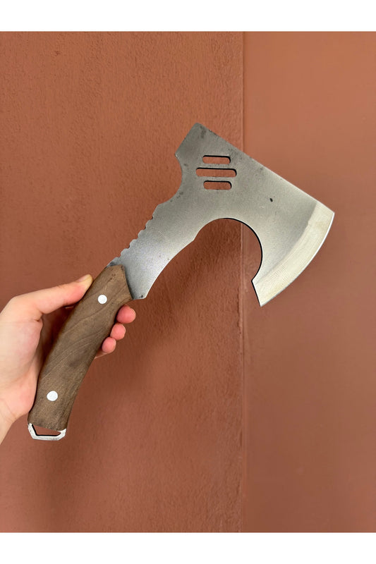 El Yapımı Tasarım Kamp ve Doğa Baltası Ergonomik Ahşap Saplı + Kılıflı