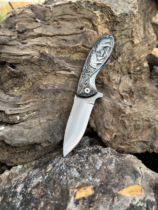 Şikar model ayı işlemeli efsane flipper mekanizmalı kamp çakısı