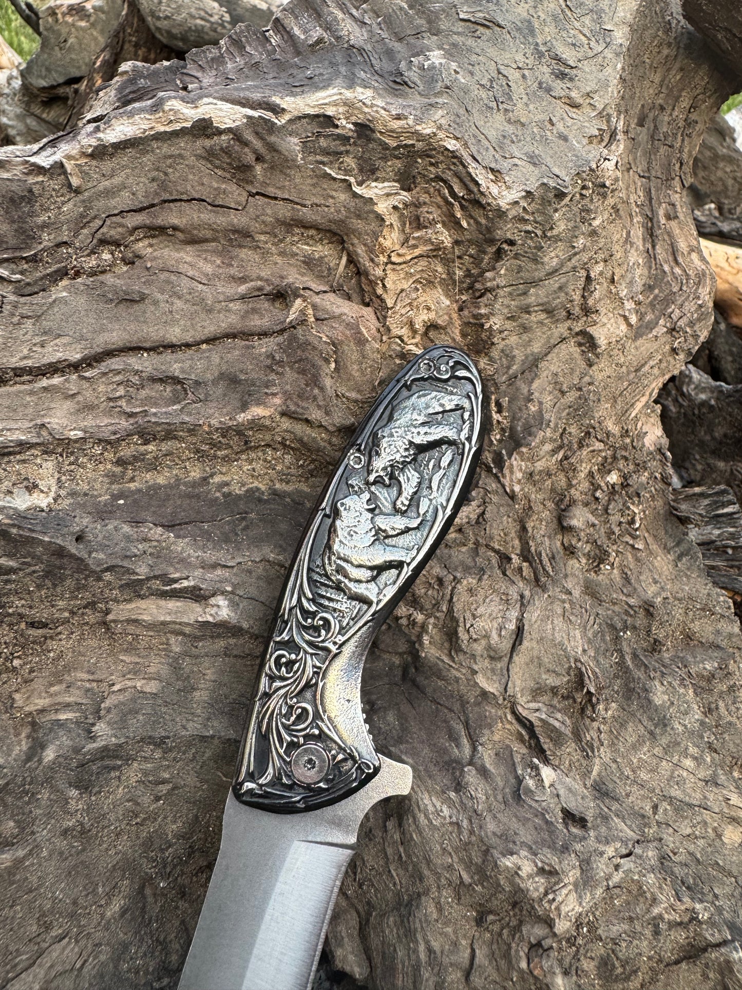 Şikar model ayı işlemeli efsane flipper mekanizmalı kamp çakısı