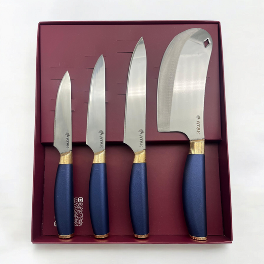 Delight 4'lü Set (Makinede Yıkanabilir) Lacivert Çeyiz Seti, Kişiye Özel Yazı, İsim, Gold detaylı Bıçak Seti