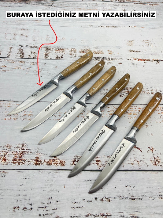 Meyve Bıçağı - Ağaç Saplı Meyve Bıçağı Seti, Otantik Meyve Bıçağı - Kişiye Özel Yazı, İsim
