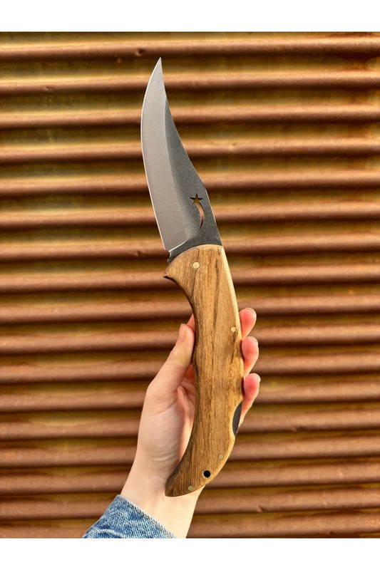 Sanbat Yıldız Model El Yapımı 30 cm Kilitli Kamp Çakısı - Kılıf Hediyeli Ceviz